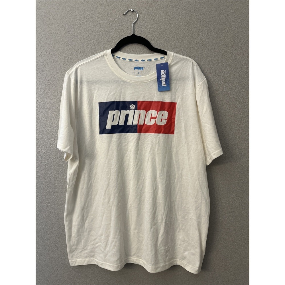 NWT Prince Pickleball T-Shirt Size Large Cloud Cream With Red & Navy Blue